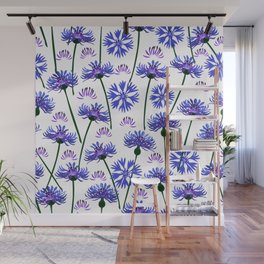  Garden with cornflowers, wild flowers, white background. Wall Mural