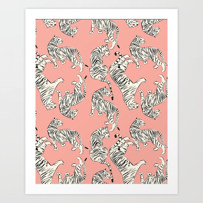 White Tigers on Pink Art Print