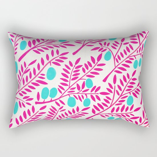 Olive Branches – Pink Ombré & Turquoise Rectangular Pillow