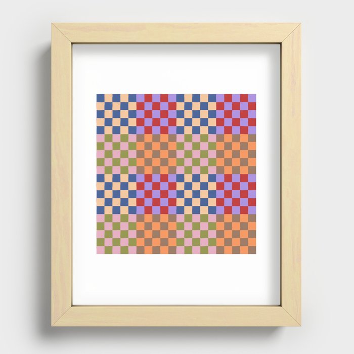 Retro pastel checker board square pattern Recessed Framed Print
