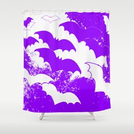 White Bats In Flight Purple Shower Curtain