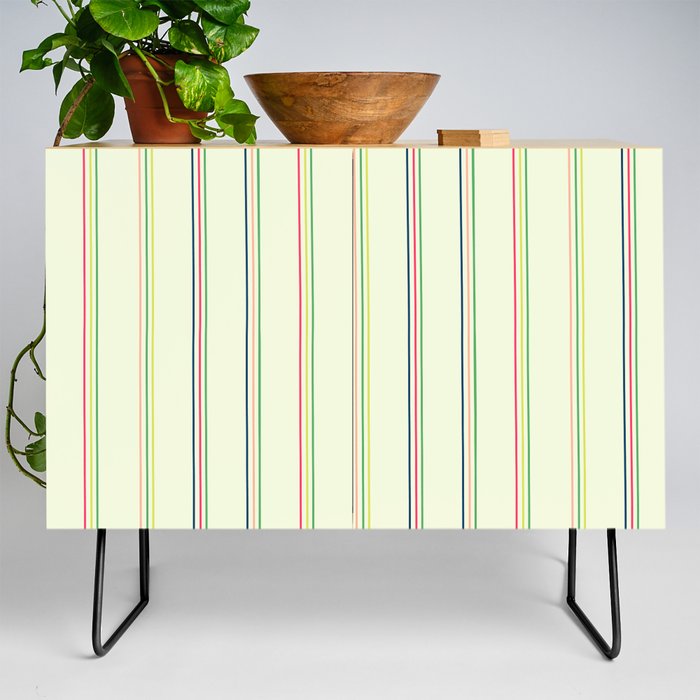 Triple thin multicolor stripes on a light background. Stylish minimalism print  Credenza