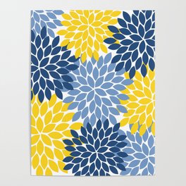 Blue Yellow Flower Burst Floral Pattern Poster