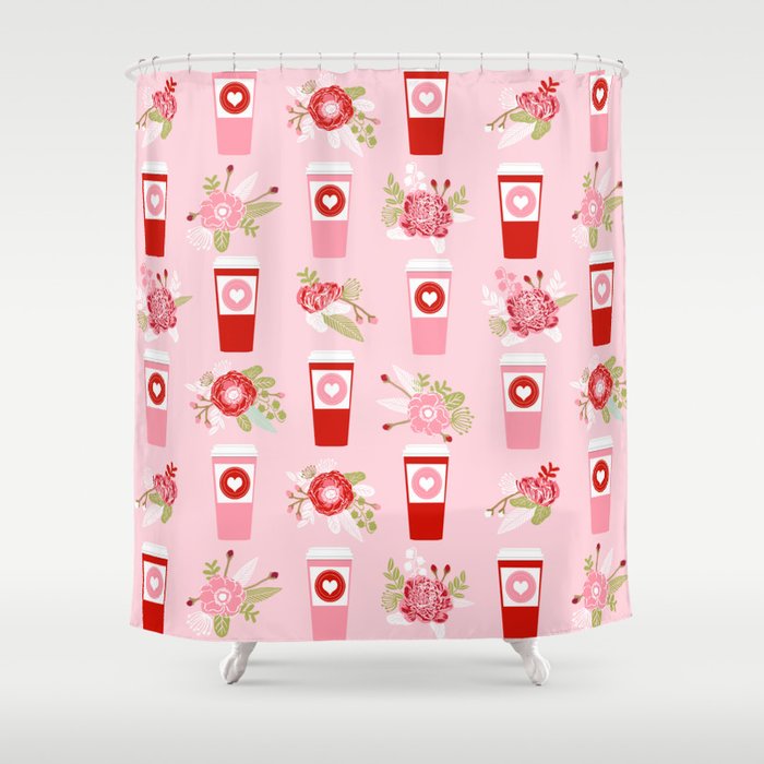 Coffee valentines day florals cute coffee lovers gifts that say i love you Shower Curtain