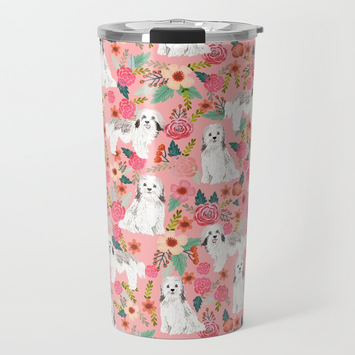 Havanese Floral Dog Dogs Cute Dog White Dog Flowers Florals Pink Floral Travel Mug By Petfriendly Society6
