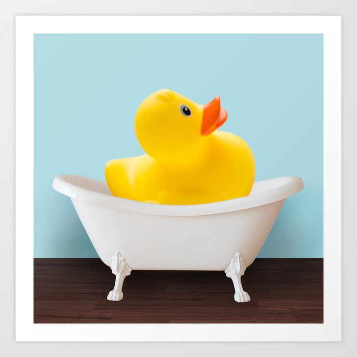 Playing duck in bathtub Art Print