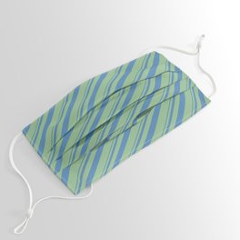 [ Thumbnail: Blue and Dark Sea Green Colored Lined/Striped Pattern Face Mask ]