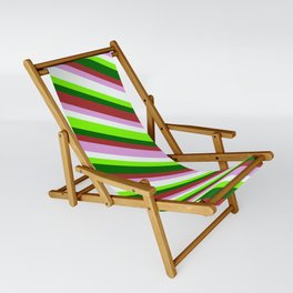 [ Thumbnail: Eye-catching Brown, Plum, Mint Cream, Green & Dark Green Colored Pattern of Stripes Sling Chair ]