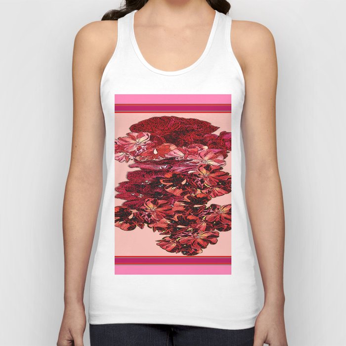 Cranberry-Pink Color Floral Brown Pattern Tank Top