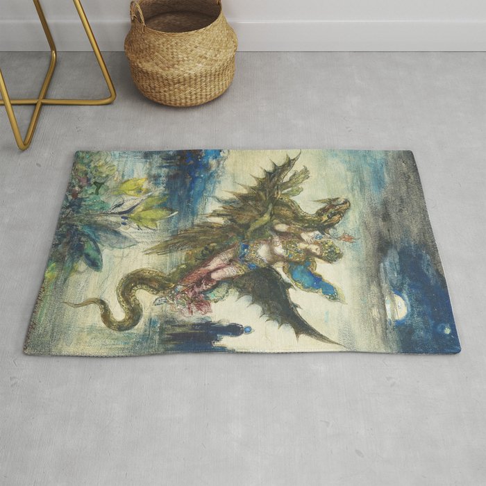Lady and serpent vintage Gustave Moreau painting Rug