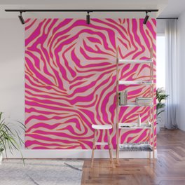 Zebra Print Pink And Orange Zebra Stripes Wild Animal Print Preppy Decor Modern Zebra Pattern Wall Mural