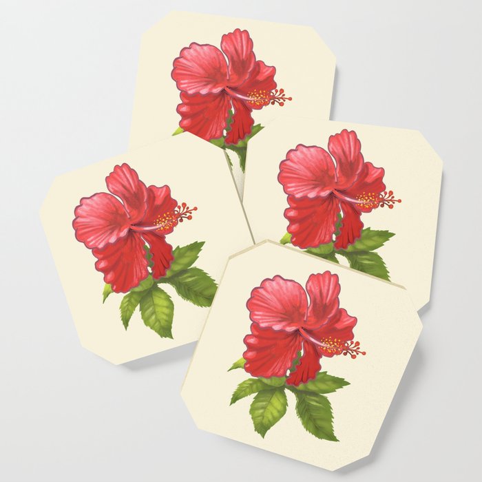 Pink Tropical Hibiscus Flower Painting Coaster By Newburydesigns