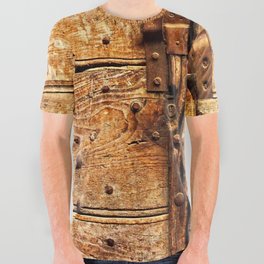 Old Weathered Wooden Door Rusty Latch and Nails All Over Graphic Tee