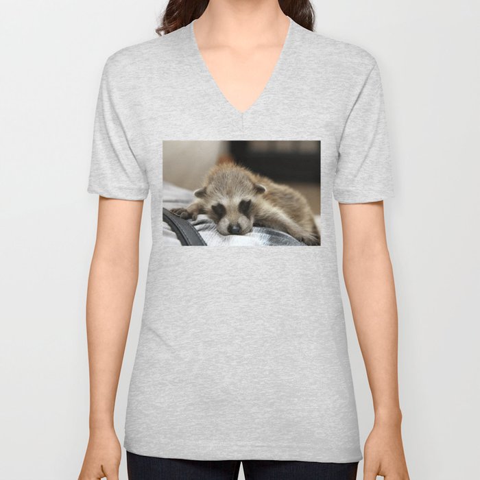 Baby Raccoon  V Neck T Shirt