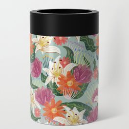mint watercolor floral pattern Can Cooler
