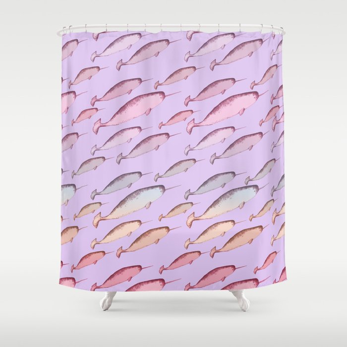 Gradient Pastel Aesthetic Narwhal Unicorn Whales Pink Lilac Blue y2k 2000s Pattern Shower Curtain