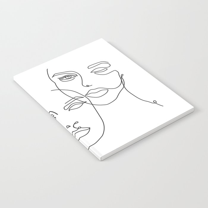 Minimalist Female Faces In One Line Contour Drawing Notebook By