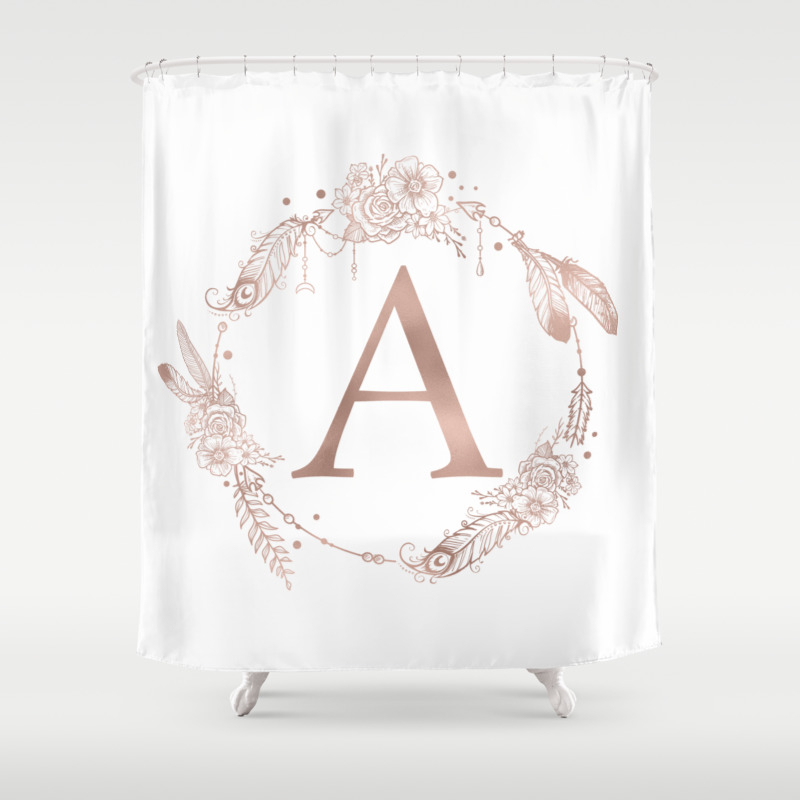 Letter A Rose Gold Pink Initial, Rose Gold Pink Shower Curtain