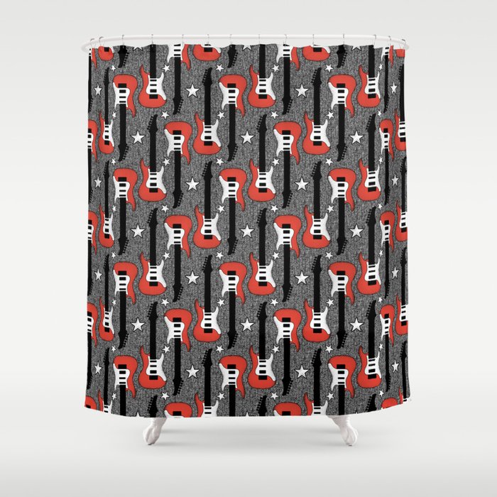 Rock and Roll_ Red and White Guitar Shower Curtain