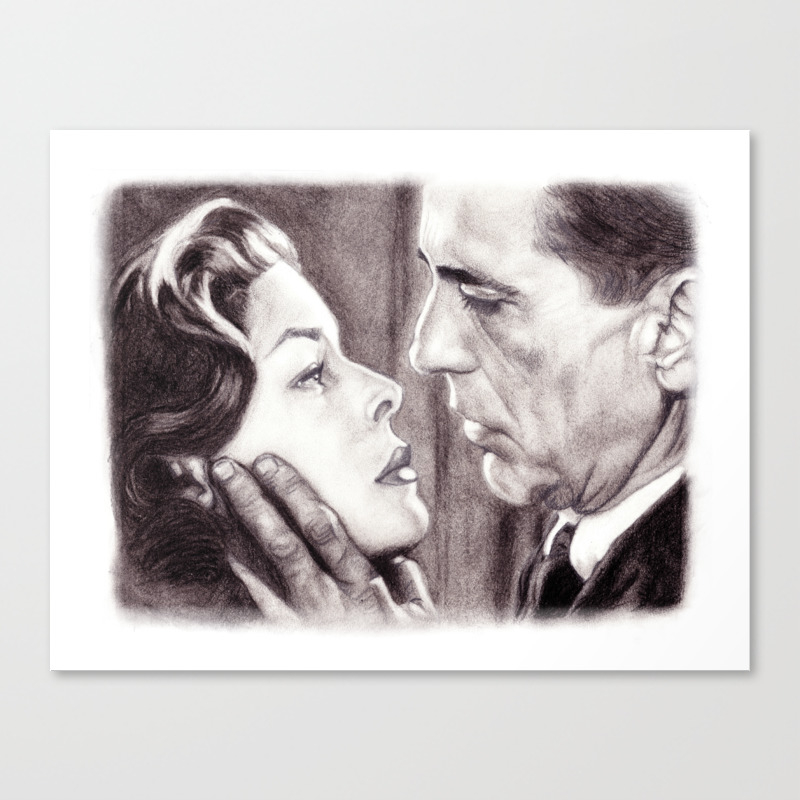 Charcoal Pencil Drawing Of Bogey Bacall Dark Passage Film Noir