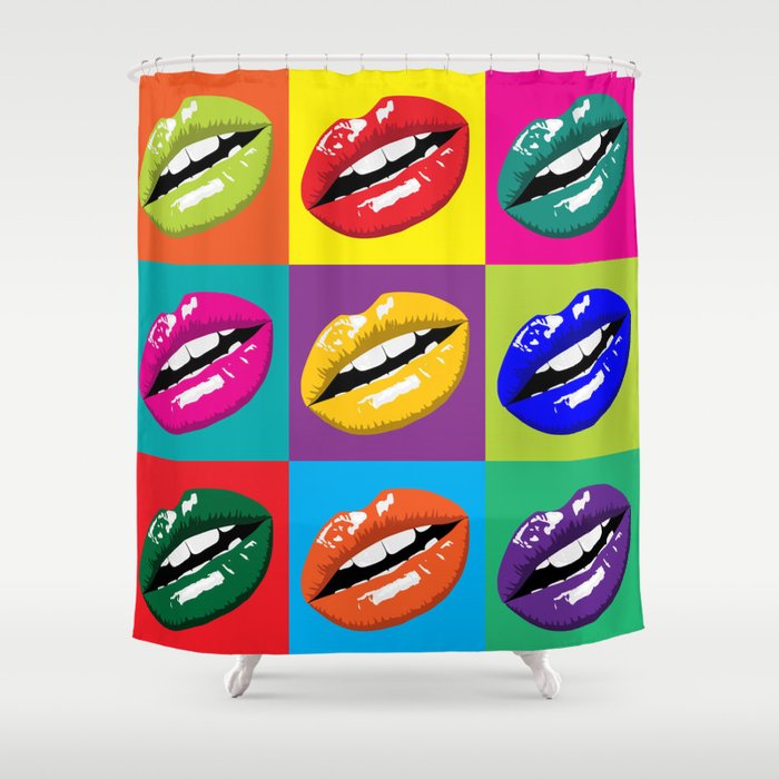 Sexy Lips Pop Art Painting Multicolor Andy W Style Shower Curtain