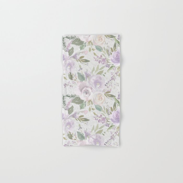 Lavender pastel green white watercolor floral pattern Hand & Bath Towel
