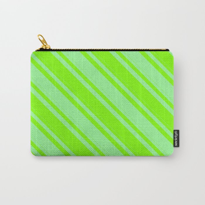Chartreuse and Green Colored Lines/Stripes Pattern Carry-All Pouch