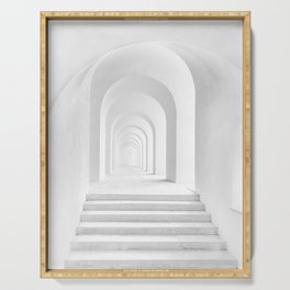Arches and hallways architectural black and white portrait photograph - photography - photographs for home and wall decor Serving Tray
