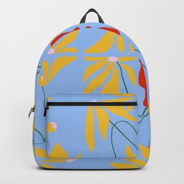 Swirly Floral Illustration in Mustard on Baby Blue Backpack
