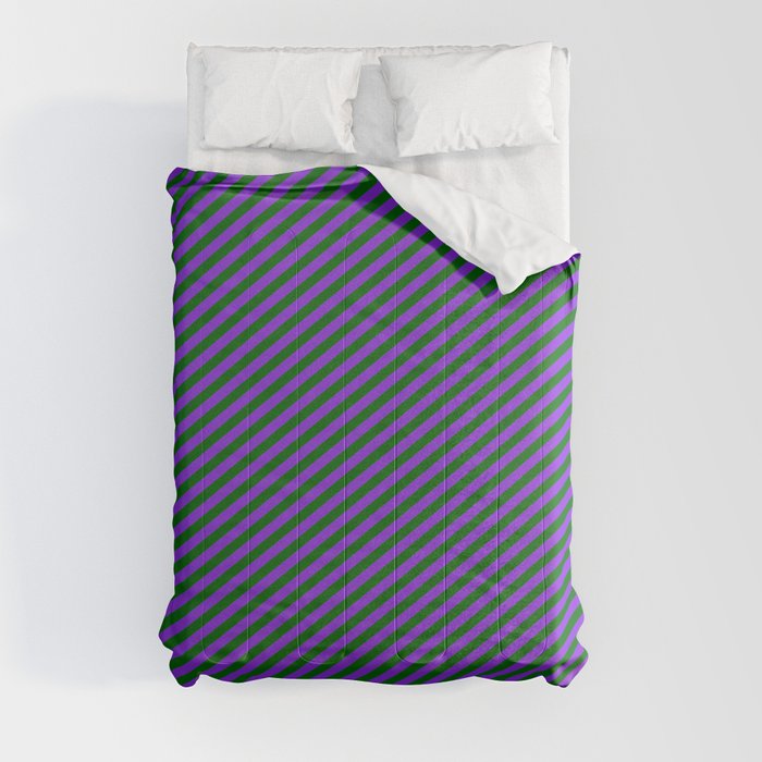 Purple and Dark Green Colored Lines Pattern Comforter