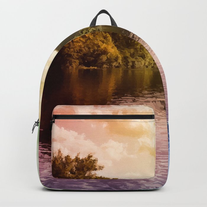 Rainbow mountain lake landscape Backpack