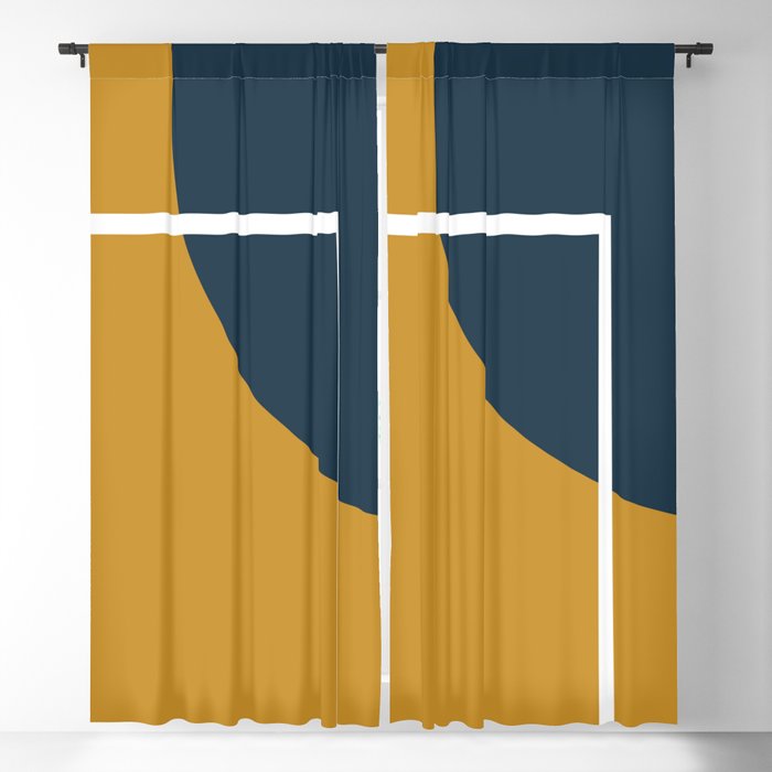 Fusion 4: Minimalist Geometric Abstract in Dark Mustard Yellow, Navy Blue, and White Blackout Curtain