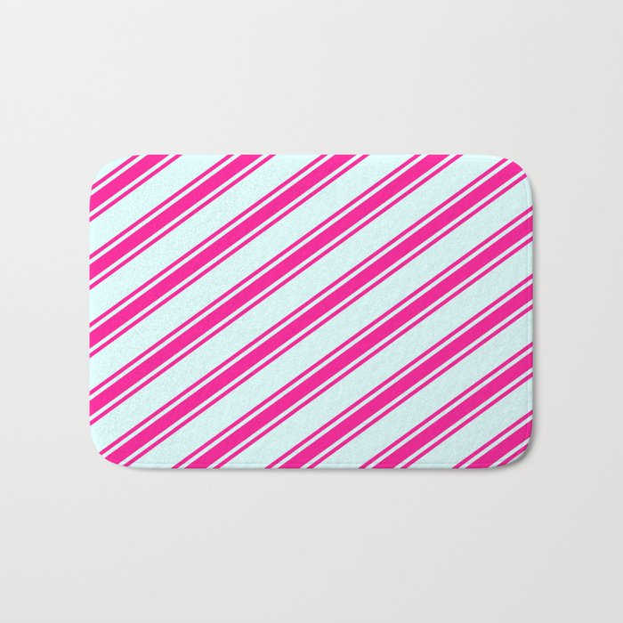 Light Cyan and Deep Pink Colored Stripes/Lines Pattern Bath Mat