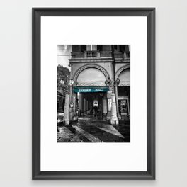 Black and White Bologna Street Photography Vector Green Framed Art Print