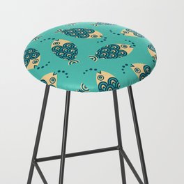 TOSSED SWIMMING FISH in COASTAL BLUE AND CREAM ON TURQUOISE Bar Stool