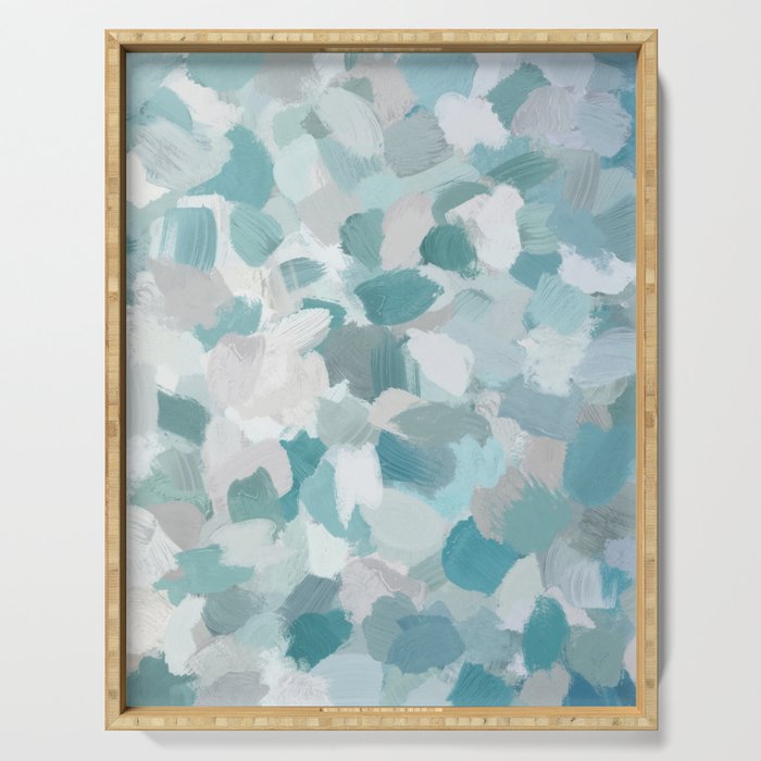 Scattered Seaglass II - Mint Seafoam Green Turquoise Blue Sea Beach Coastal Abstract Ocean Painting Serving Tray