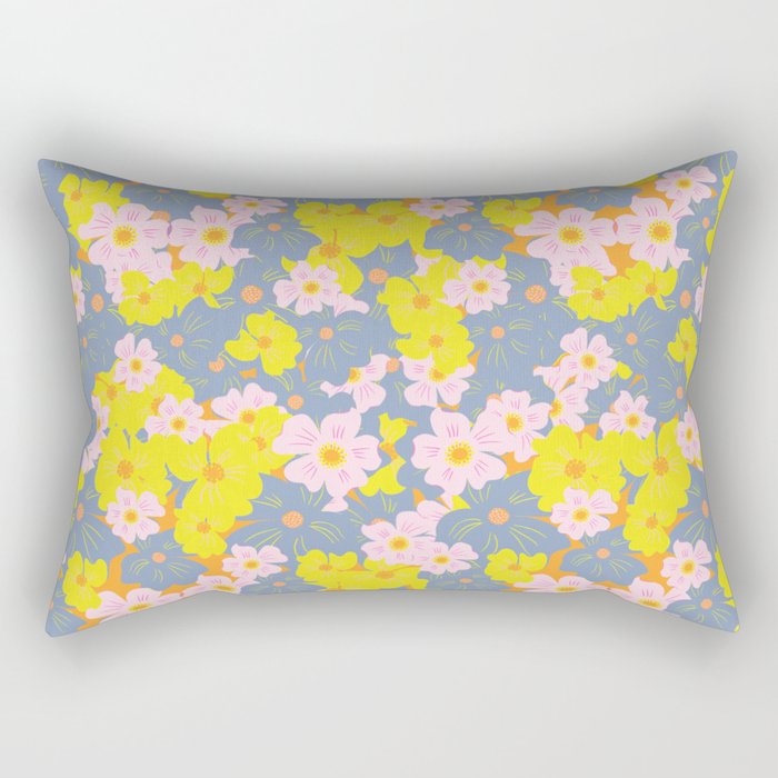 Pastel Spring Flowers on Orange Rectangular Pillow
