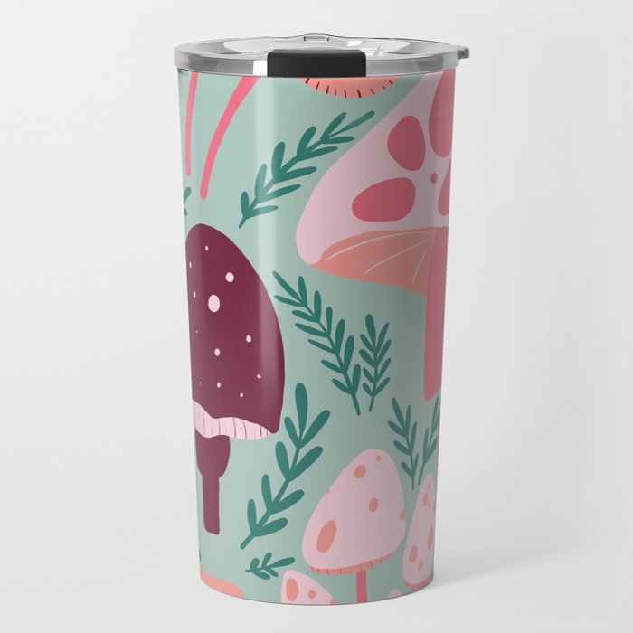 Mushrooms - Pink & Green Travel Mug