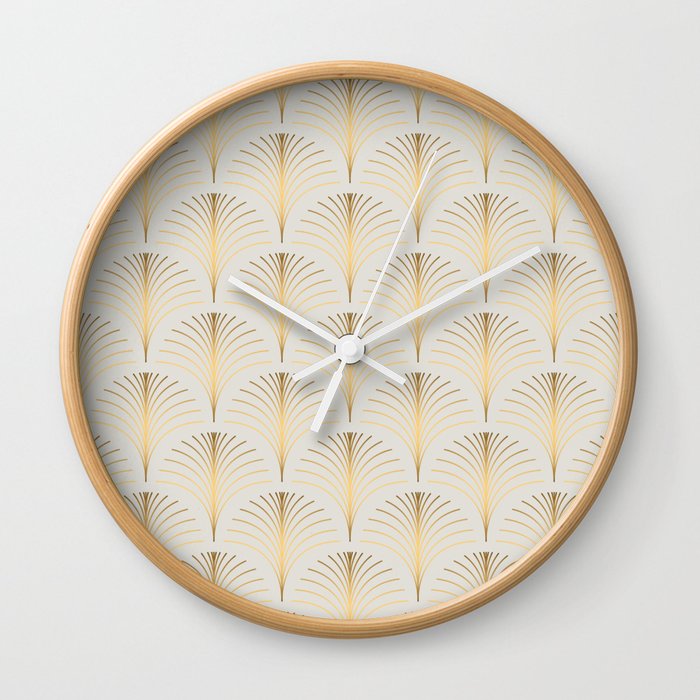 Golden Fan Leaf Art Deco Wall Clock