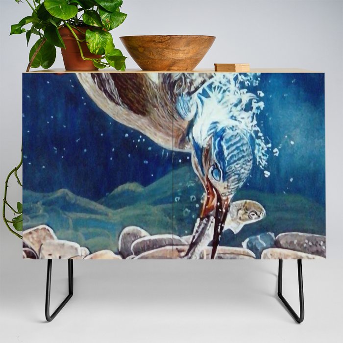 KINGFISHER - WATERCOLOR PAINTING Credenza