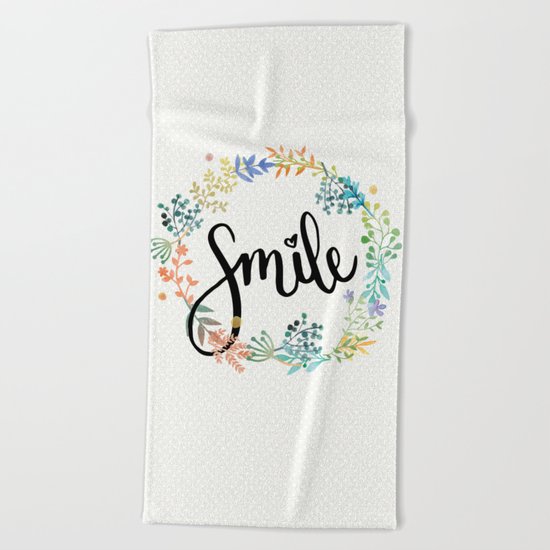 Smile, Watercolor Flowers Beach Towel