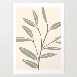 Mid Century, Modern Artwork, Plant Leaves, Beige 1 Art Print