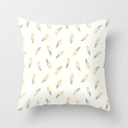 Minimalist ditsy yellow tulips pattern Throw Pillow