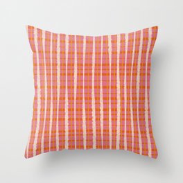 Retro Picnic Irregular Striped Watercolor Pattern in Thulian Pink and Orange Throw Pillow