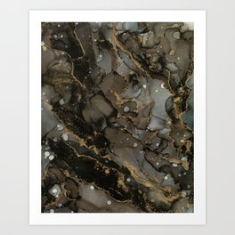 Midnight Gold - Abstract Ink Painting Art Print