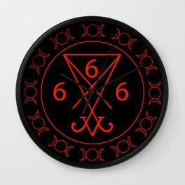 666- the number of the beast with the sigil of Lucifer symbol Wall Clock