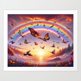butterfly rainbow Art Print