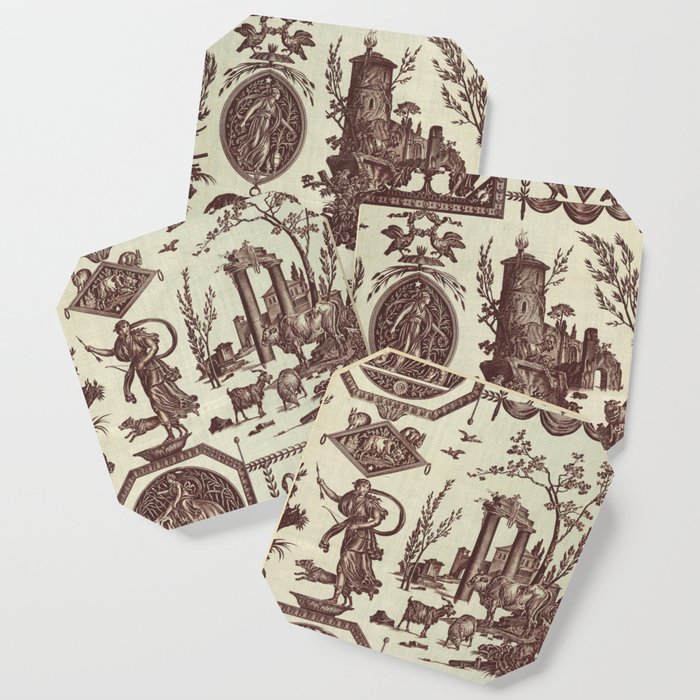 French toile brown 1802 Coaster
