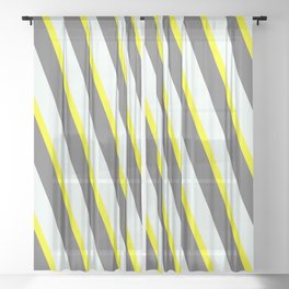 [ Thumbnail: Dim Grey, Mint Cream & Yellow Colored Striped Pattern Sheer Curtain ]