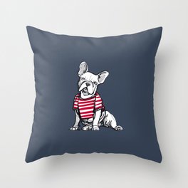 French Bulldog Wearing a Red and White Striped T-Shirt Throw Pillow | Inkdrawing, French, Ninarycroft, Bestfriend, Stripes, Whitedog, Frenchie, Cutedog, T Shirt, Mansbestfriend 